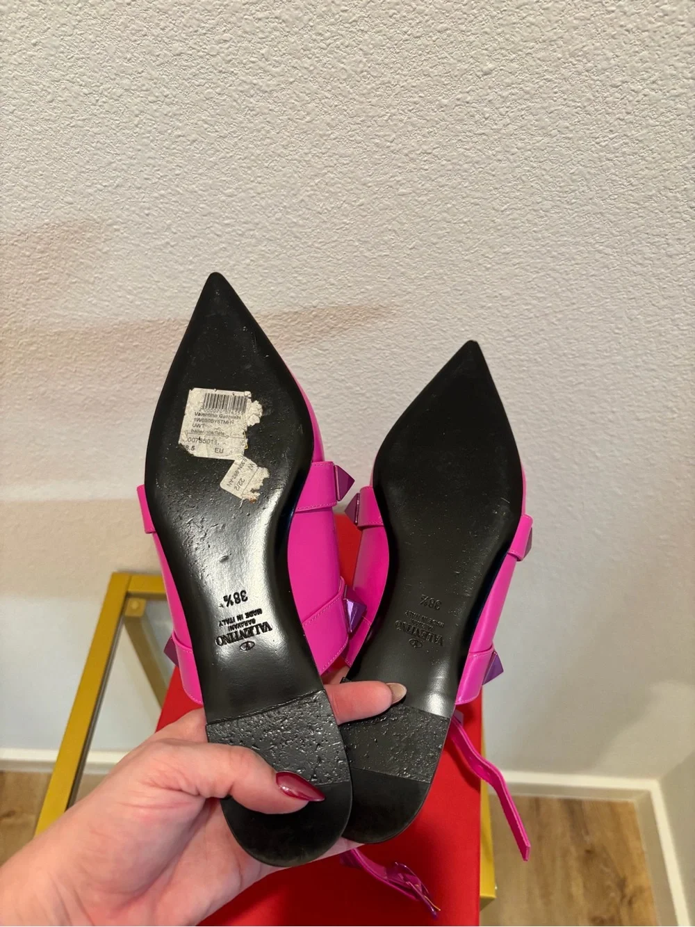 Valentino Garavani 'Roman Rockstud' Flats Pink, Size 38.5